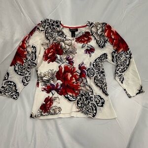 WHBM cardigan sweater red floral